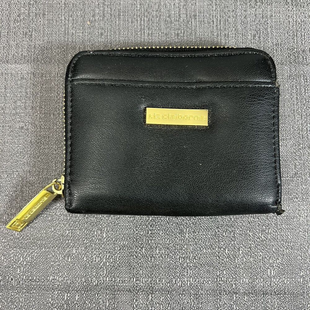 Liz Claiborne Black Women's Zip Around Coin Credit Card Wallet Leather (Faux)??
